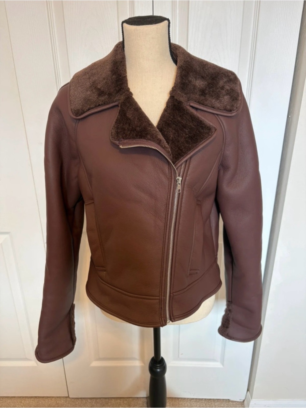 NWT Z Supply Locklin Faux Leather Sherpa Jacket in Chocolate Cherry Size Small.